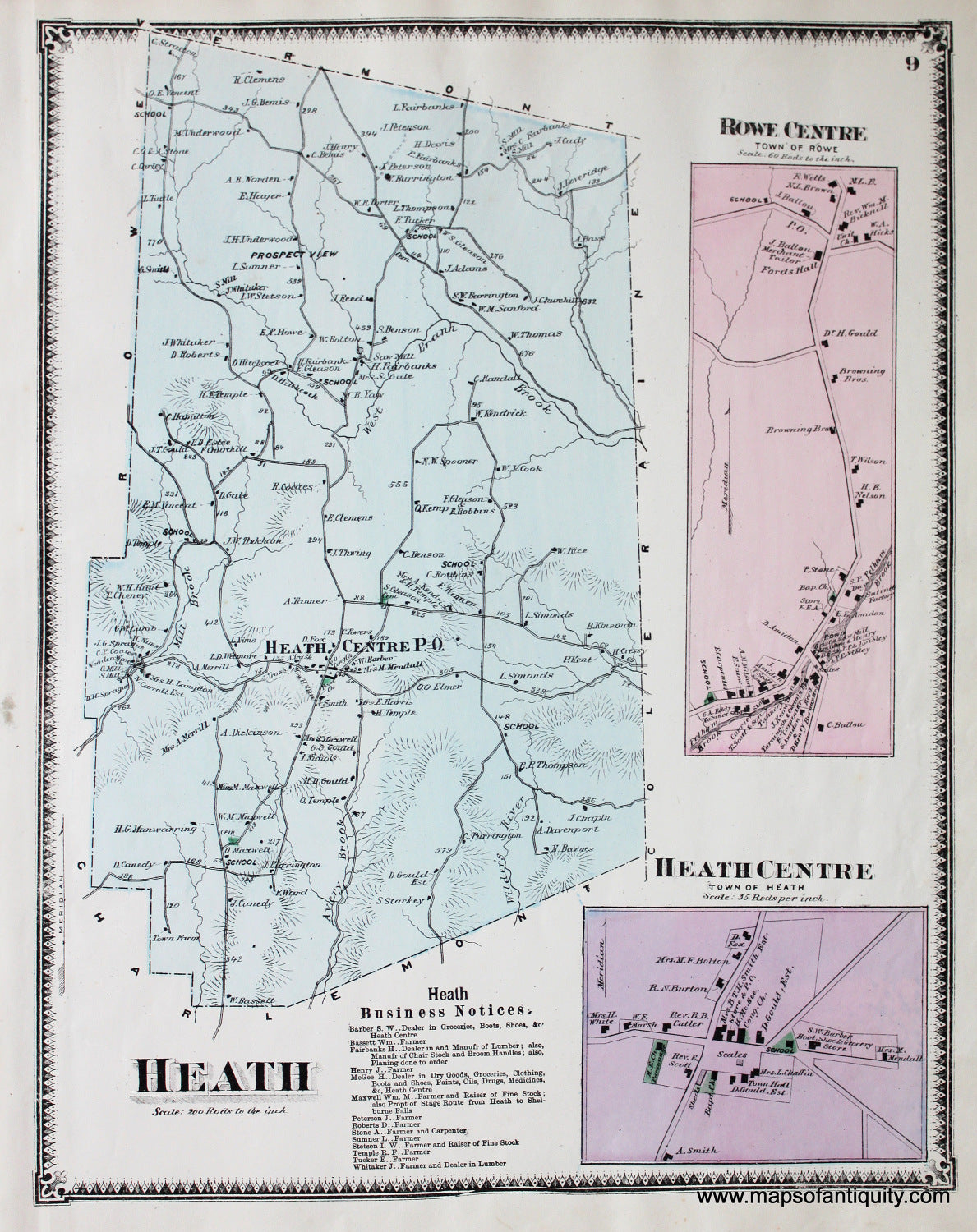 Antique-Hand-Colored-Map-Heath-p.-9-(MA)-Massachusetts-Franklin-County-1871-Beers-Maps-Of-Antiquity