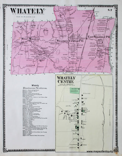 Antique-Hand-Colored-Map-Whately-and-Whately-Centre-p.-47-(MA)-Massachusetts-Franklin-County-1871-Beers-Maps-Of-Antiquity