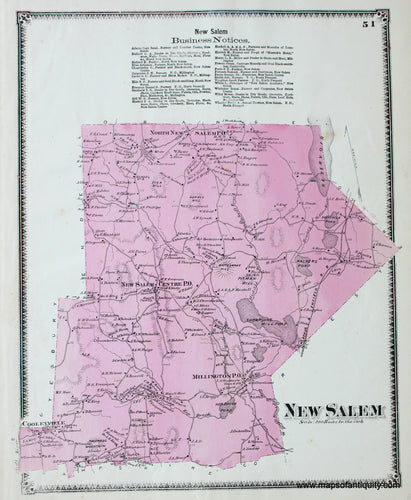 Antique-Hand-Colored-Map-New-Salem-p.-51-(MA)-Massachusetts-Franklin-County-1871-Beers-Maps-Of-Antiquity