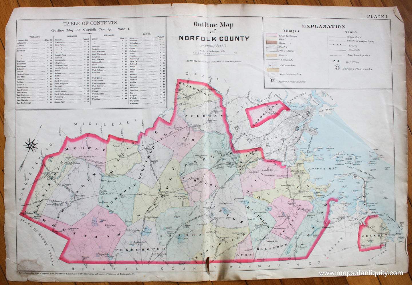 Antique-Map-Outline-Map-of-Norfolk-County-MA-Plate-1
