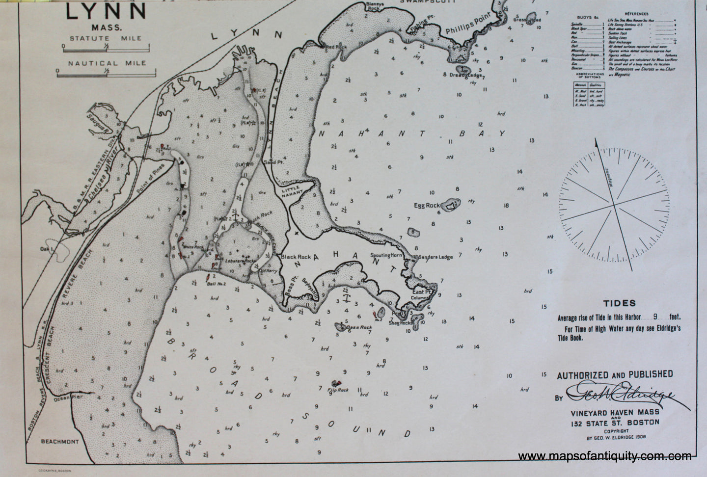 Antique-Nautical-Chart-Lynn-Mass.-Massachusetts-North-Shore-1908-Eldridge-Maps-Of-Antiquity