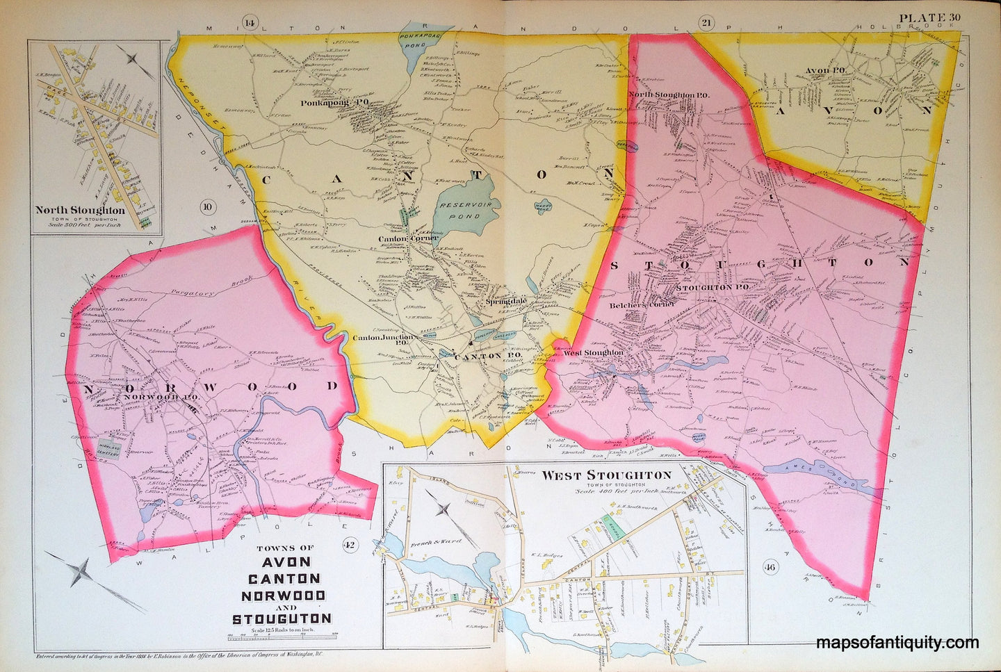 Antique-Map-Towns-of-Avon-Canton-Norwood-and-Stoughton-with-West-Stoughton-MA-Plate-30