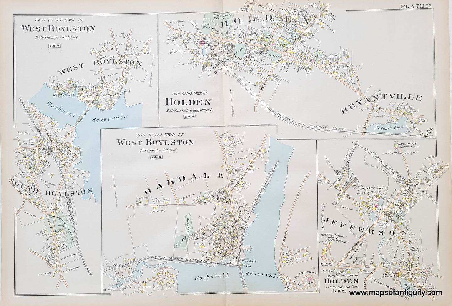 Antique-Map-Clinton-Berlin-Bolton-Harvard-&-Lancaster-Worcester-Co.-Mass.-L.-J.-Richards-&-Co.-Plate-33-Massachusetts-Maps-of-Antiquity