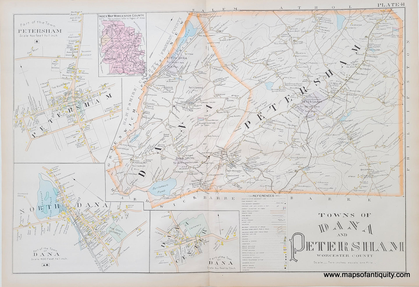 MAS1277-Antique-Map-Towns-of-Dana-and-Petersham-Plate-41-Worcester-County-Massachusetts-1898-Richards