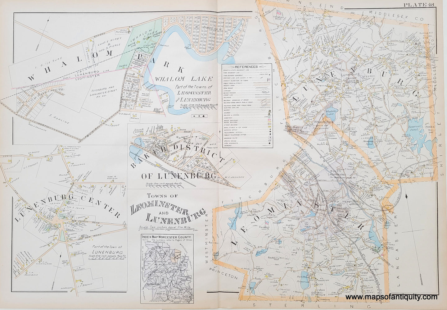 Antique-Map-Towns-of-Leominster-and-Lunenburg-Plate-48-Worcester-County-Massachusetts-1898-Richards