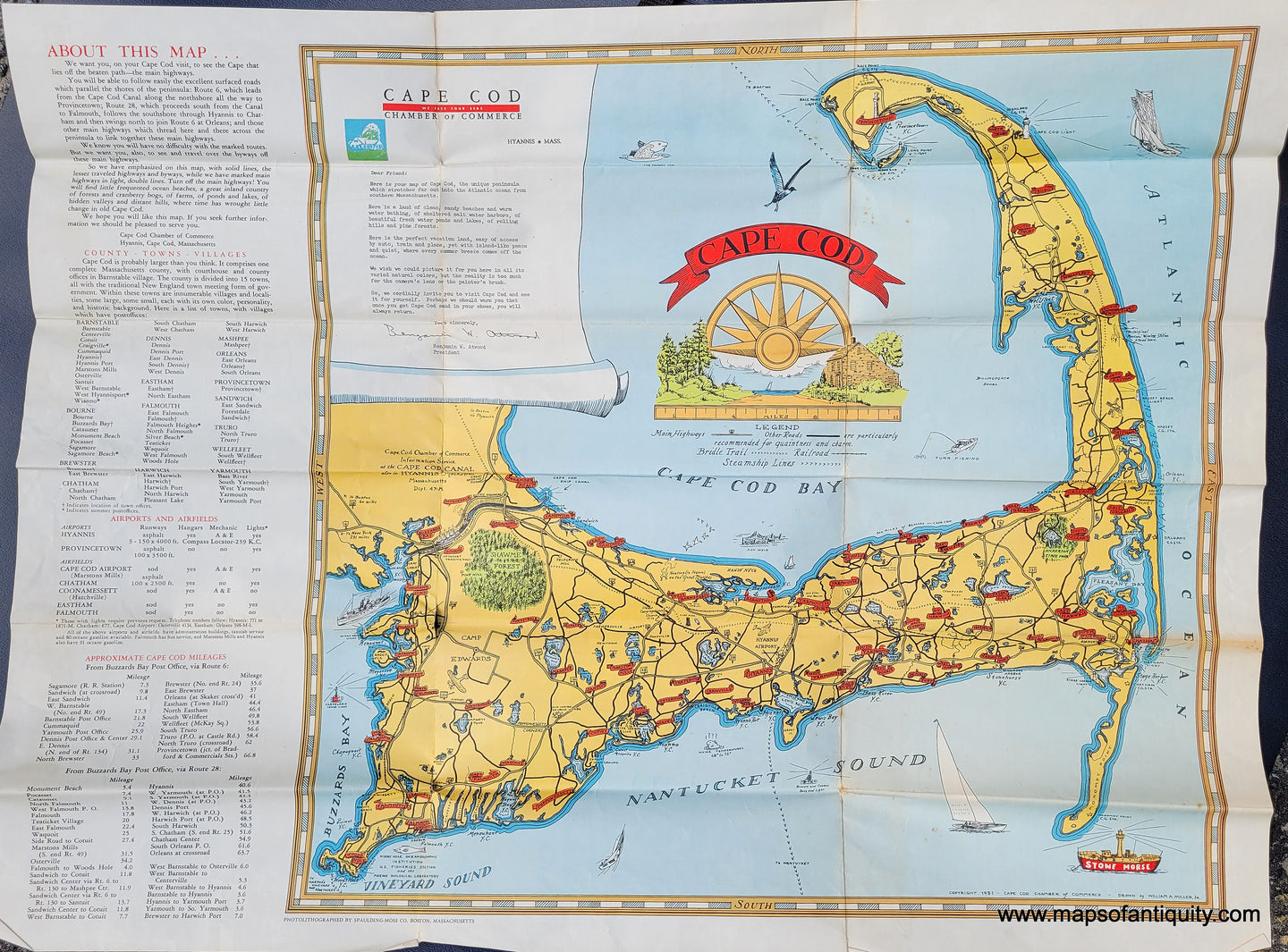 Vintage-Antique-Folding-Map-Cape-Cod--US-Massachusetts-Cape-Cod-and-Islands-1951-Cape-Cod-Chamber-of-Commerce--1950s-tourist-tourism-travel-fun-driving-roadtrip-map-Maps-Of-Antiquity