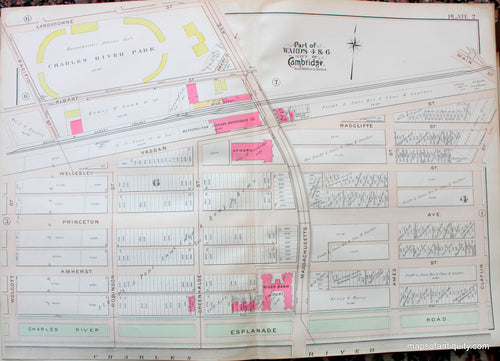 Antique-Hand-Colored-Map-City-of-Cambridge-MA-Part-of-Ward-4-&-6-Charles-River-Park-US-Massachusetts-Cambridge-1903-Bromley-Maps-Of-Antiquity