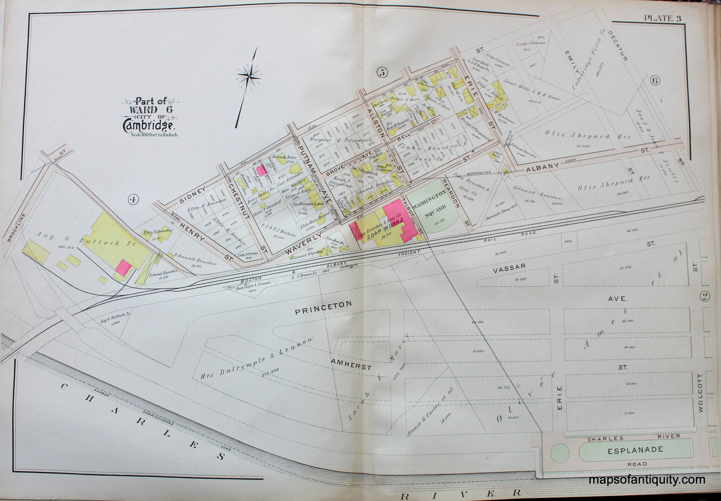 Antique-Hand-Colored-Map-City-of-Cambridge-MA-Part-of-Ward-6-Washington-Square-US-Massachusetts-Cambridge-1903-Bromley-Maps-Of-Antiquity