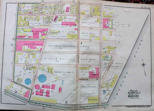 Antique-Hand-Colored-Map-City-of-Cambridge-MA-Part-of-Wards-1-&-2-Cambridge-Gas-Light-Company-US-Massachusetts-Cambridge-1903-Bromley-Maps-Of-Antiquity