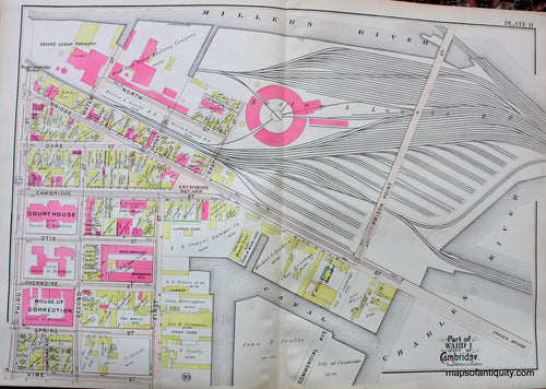 Antique-Hand-Colored-Map-City-of-Cambridge-MA-Part-of-Ward-1-County-Courthouse-US-Massachusetts-Cambridge-1903-Bromley-Maps-Of-Antiquity