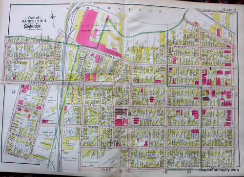 Antique-Hand-Colored-Map-City-of-Cambridge-MA-Part-of-Wards-1-2-&-3-Roman-Catholic-Archbishop-of-Boston-US-Massachusetts-Cambridge-1903-Bromley-Maps-Of-Antiquity