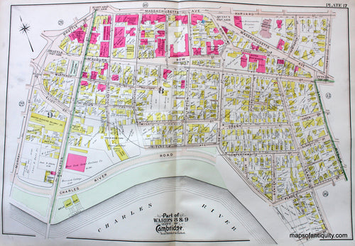 Antique-Hand-Colored-Map-City-of-Cambridge-MA-Part-of-Wards-8-&-9-Putnam-&-Harvard-Squares-US-Massachusetts-Cambridge-1903-Bromley-Maps-Of-Antiquity