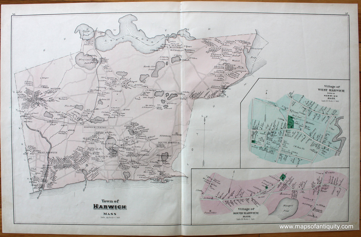 Antique-Map-Town-of-Harwich-Village-of-West-Harwich-Village-of-South-Harwich-pp.-56-57