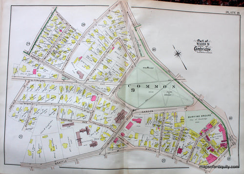 Antique-Hand-Colored-Map-City-of-Cambridge-MA-Part-of-Ward-9--Radcliffe-College-Common-US-Massachusetts-Cambridge-1903-Bromley-Maps-Of-Antiquity