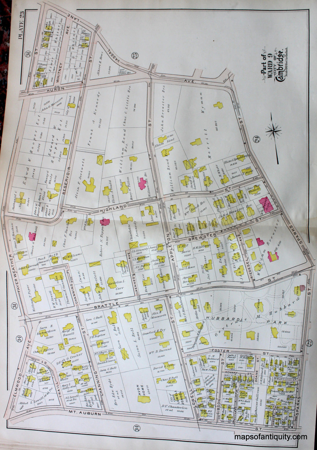 Antique-Hand-Colored-Map-City-of-Cambridge-MA-Part-of-Ward-9-Hubbard-Park-US-Massachusetts-Cambridge-1903-Bromley-Maps-Of-Antiquity