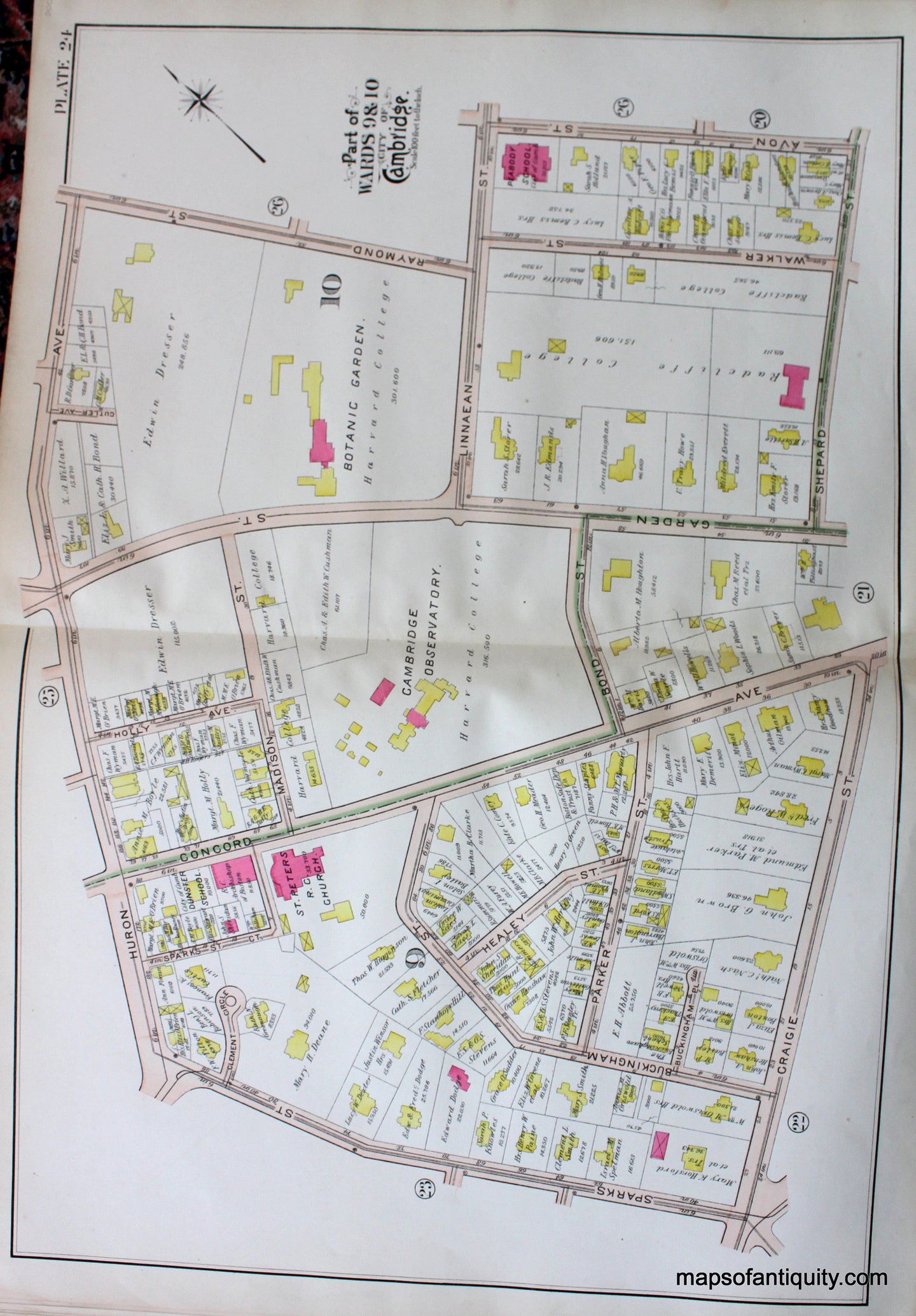 Antique-Hand-Colored-Map-City-of-Cambridge-MA-Part-of-Wards-9-&-10-Cambridge-Observatory-US-Massachusetts-Cambridge-1903-Bromley-Maps-Of-Antiquity