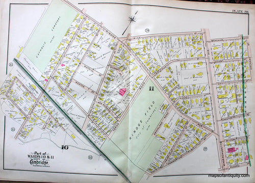 Antique-Hand-Colored-Map-City-of-Cambridge-MA-Part-of-Wards-10-&-11-Rindge-Field-US-Massachusetts-Cambridge-1903-Bromley-Maps-Of-Antiquity