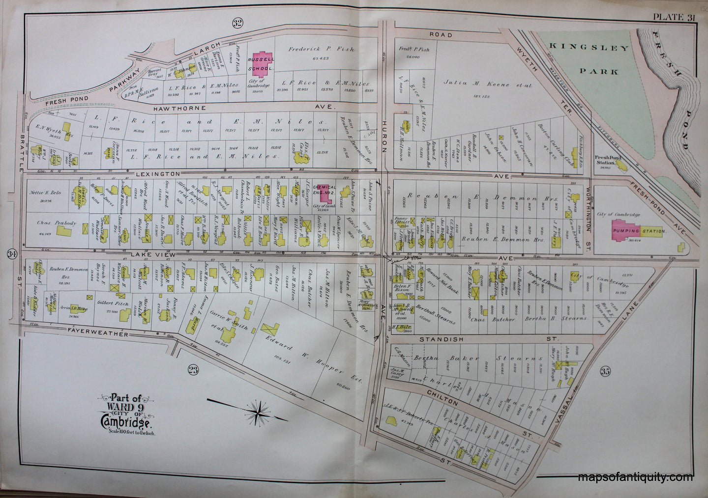 Antique-Hand-Colored-Map-City-of-Cambridge-MA-Part-of-Ward-9-Kingsley-Park-US-Massachusetts-Cambridge-1903-Bromley-Maps-Of-Antiquity