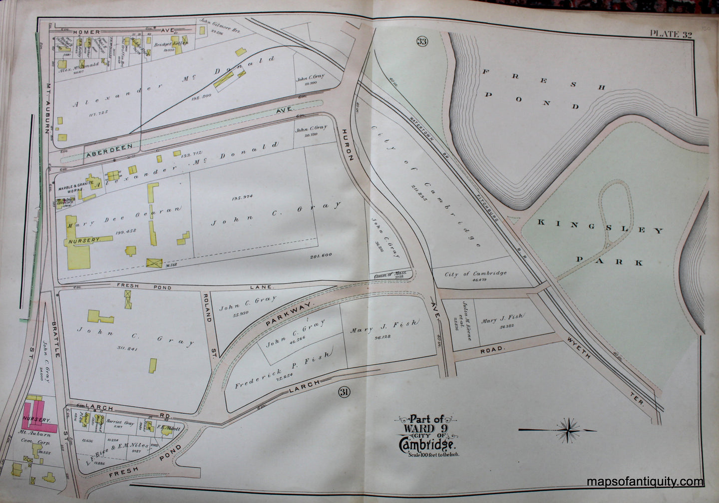 Antique-Hand-Colored-Map-City-of-Cambridge-MA-Part-of-Ward-9-Kingsley-Park-US-Massachusetts-Cambridge-1903-Bromley-Maps-Of-Antiquity