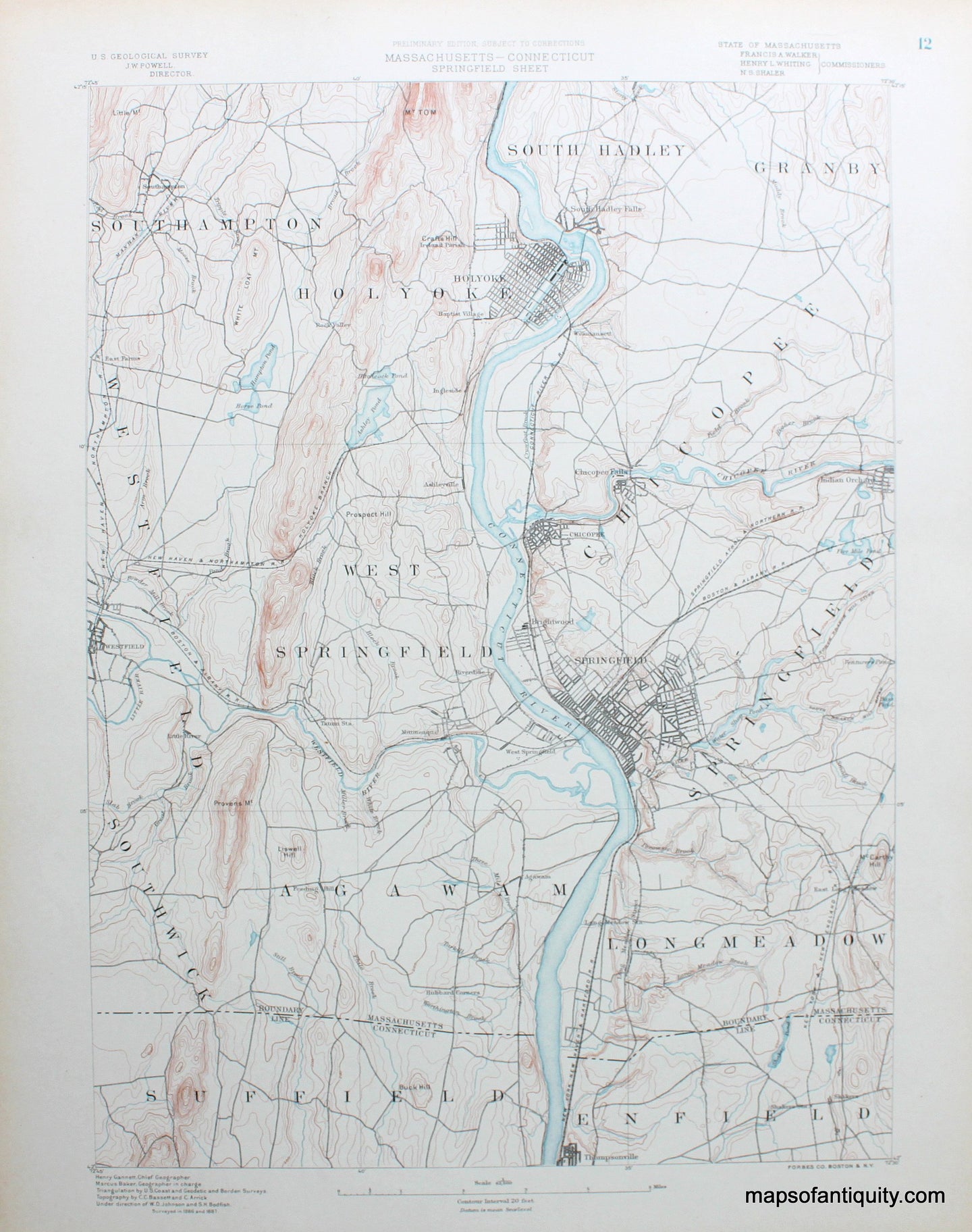 Topographical-Map-MA/CT-Springfield-sheet-antique-topo-map-United-States-Massachusetts-General-1890-USGS-Maps-Of-Antiquity