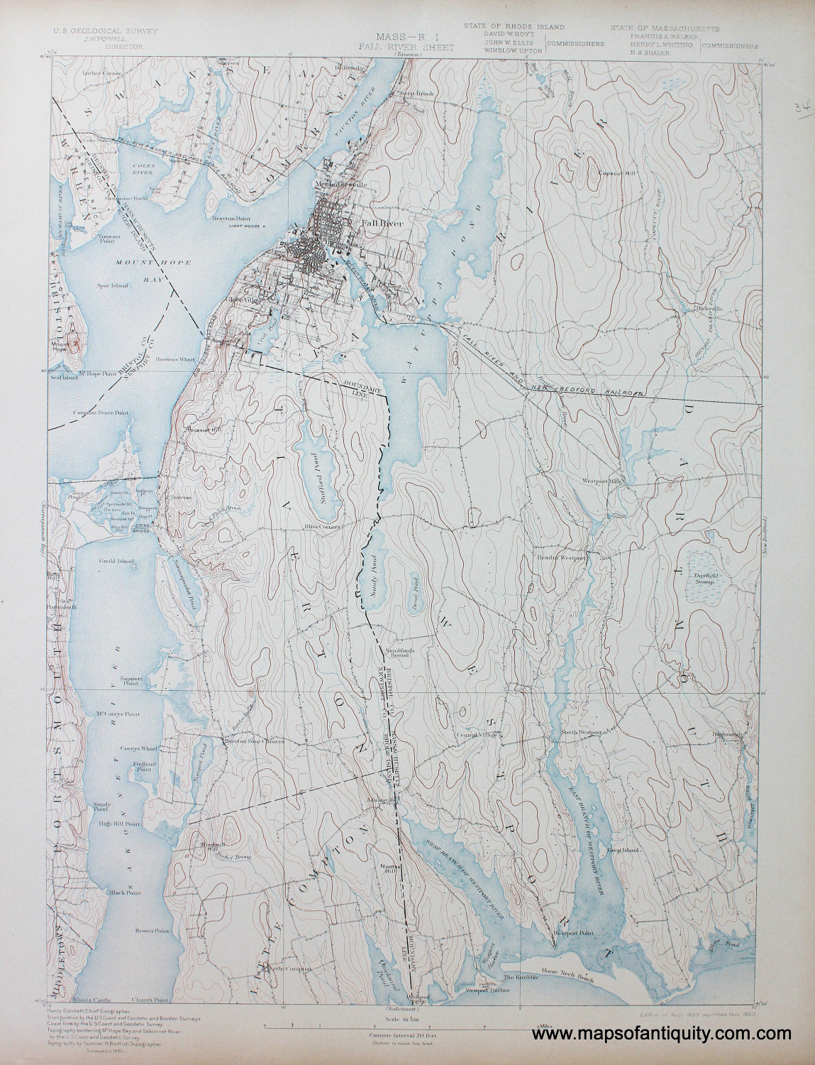Topographical-Map-MA/RI-Fall-River-sheet-antique-topo-map-United-States-Massachusetts-General-1890-USGS-Maps-Of-Antiquity