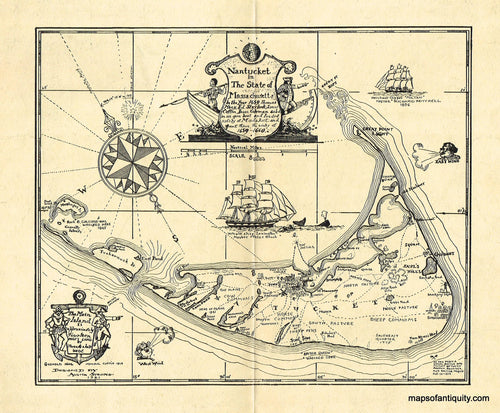 Black-and-White-Antique-Map-Nantucket-in-The-State-of-Massachusetts-in-the-Year-1659-**********-US-Massachusetts-Nantucket-1921-Austin-Strong-Maps-Of-Antiquity