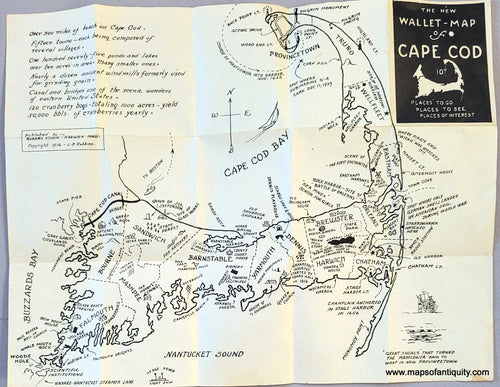 Antique-Lithograph-Black-and-White-Map-folding-The-New-Wallet-Map-of-Cape-Cod-US-Massachusetts-Cape-Cod-and-Islands-1936-L.B.-Robbins-Maps-Of-Antiquity