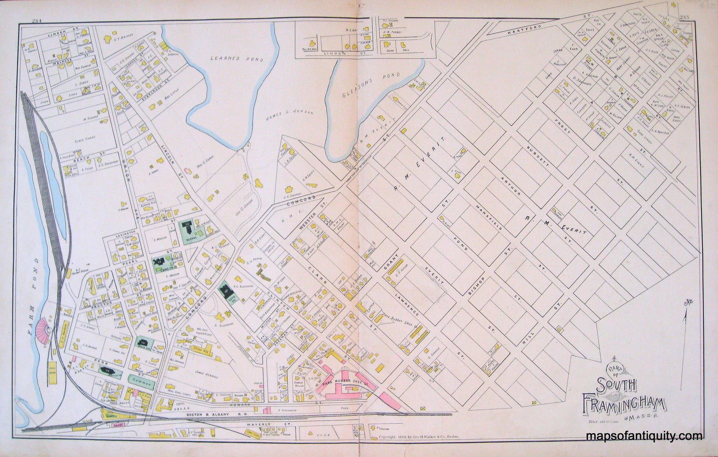 Antique-Hand-Colored-Map-Part-of-South-Framingham-United-States-Massachusetts-1889-Walker-Maps-Of-Antiquity