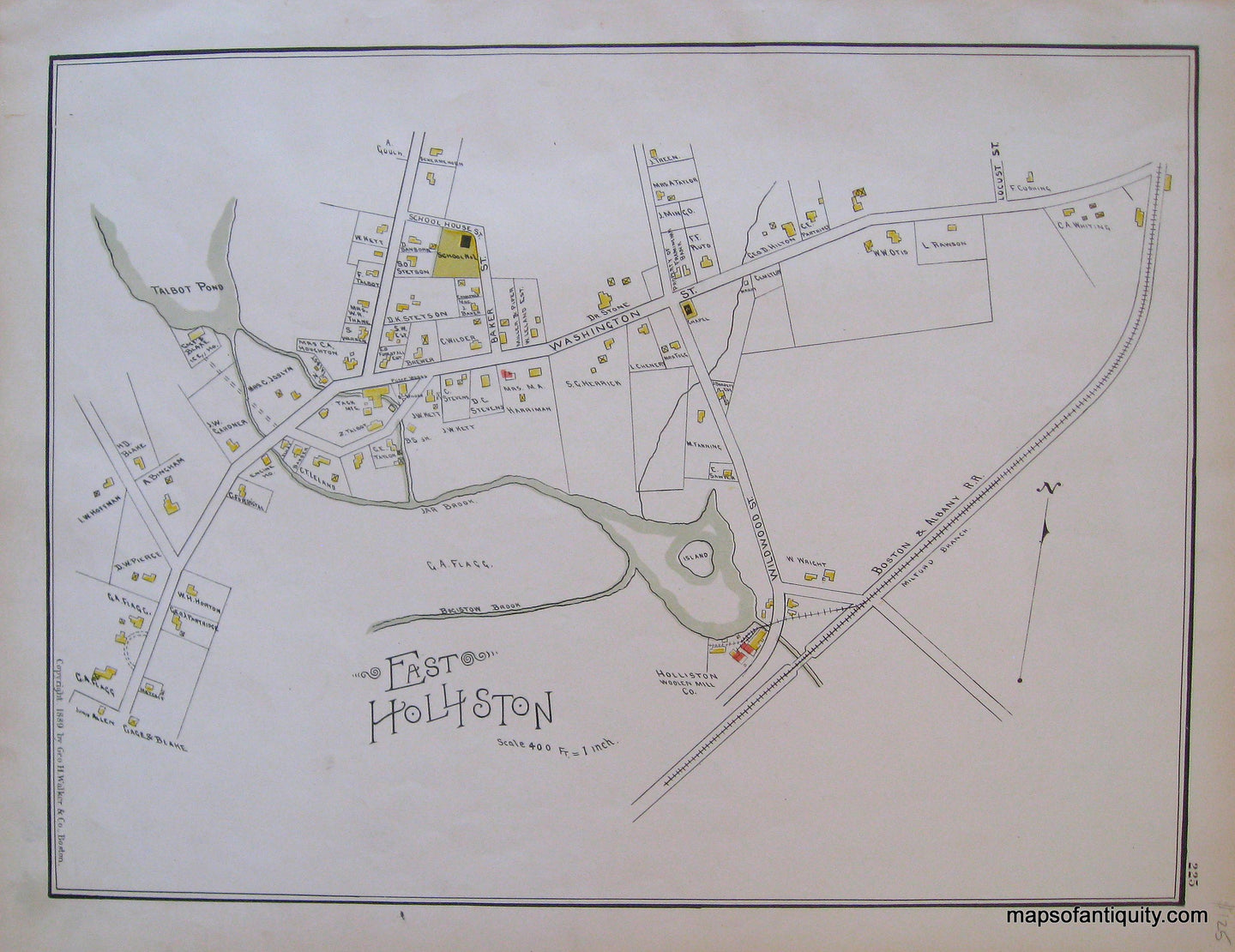 Antique-Hand-Colored-Map-East-Holliston-United-States-Massachusetts-1889-Walker-Maps-Of-Antiquity