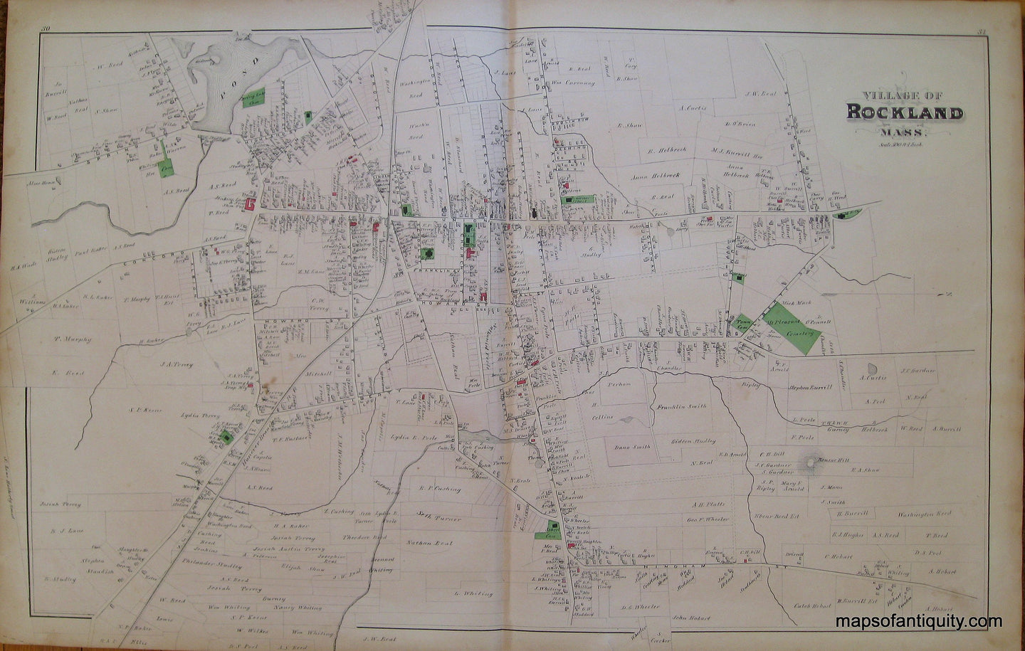 Antique-Hand-Colored-Map-Rockland/S.-Scituate-(MA)-United-States-Massachusetts-1879-Walker-Maps-Of-Antiquity