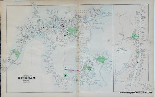 Antique-Hand-Colored-Map-Hingham-MA-Village-Center-United-States-Massachusetts-1879-Walker-Maps-Of-Antiquity