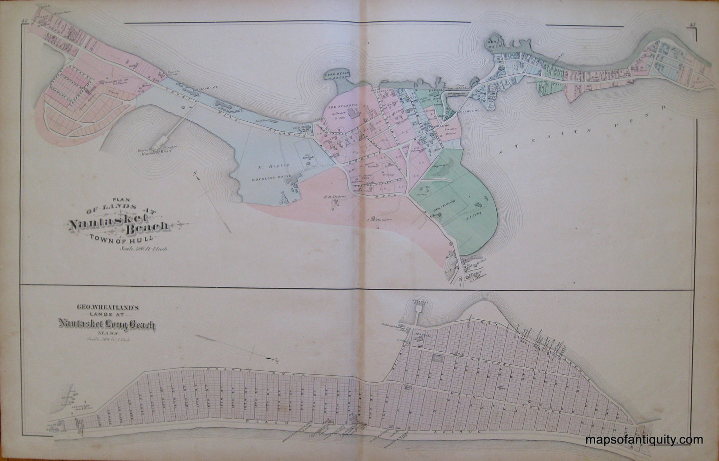 Antique-Hand-Colored-Map-Nantasket-Beach/Hull/Downer-Landing-(MA)-United-States-Massachusetts-1879-Walker-Maps-Of-Antiquity