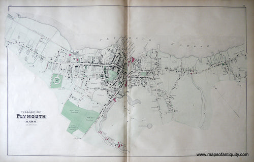 Antique-Hand-Colored-Map-Plymouth-Village-(MA)-**********-United-States-Massachusetts-1879-Walker-Maps-Of-Antiquity