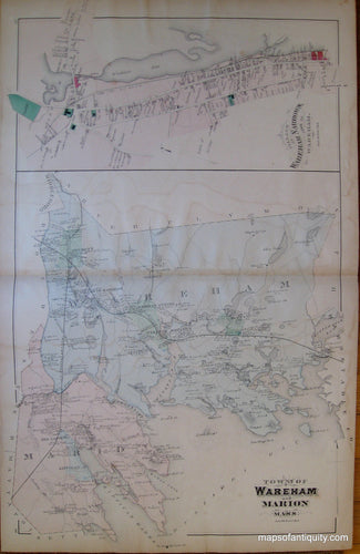 Antique-Hand-Colored-Map-Wareham/Marion/Rochester/Carver-(MA)-******-United-States-Massachusetts-1879-Walker-Maps-Of-Antiquity