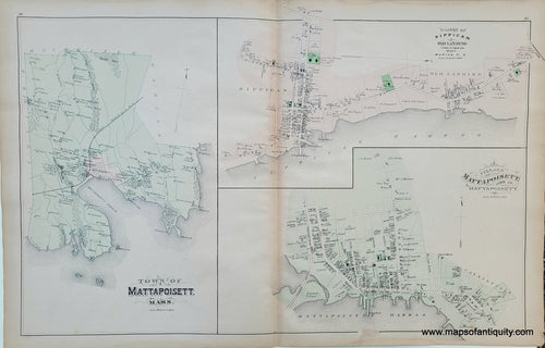 Antique-Hand-Colored-Map-Mattapoisett/Sippican/North-Carver/Bryantville/Ellis-Furnace/Agawam--(MA)--United-States-Massachusetts-1879-Walker-Maps-Of-Antiquity