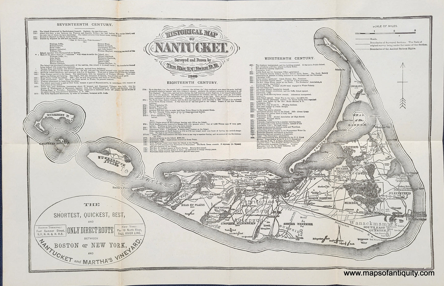 Antique-Black-and-White-Map-Historical-Map-of-Nantucket-**********-United-States-Cape-Cod-and-Islands-1880-Ewer-Maps-Of-Antiquity