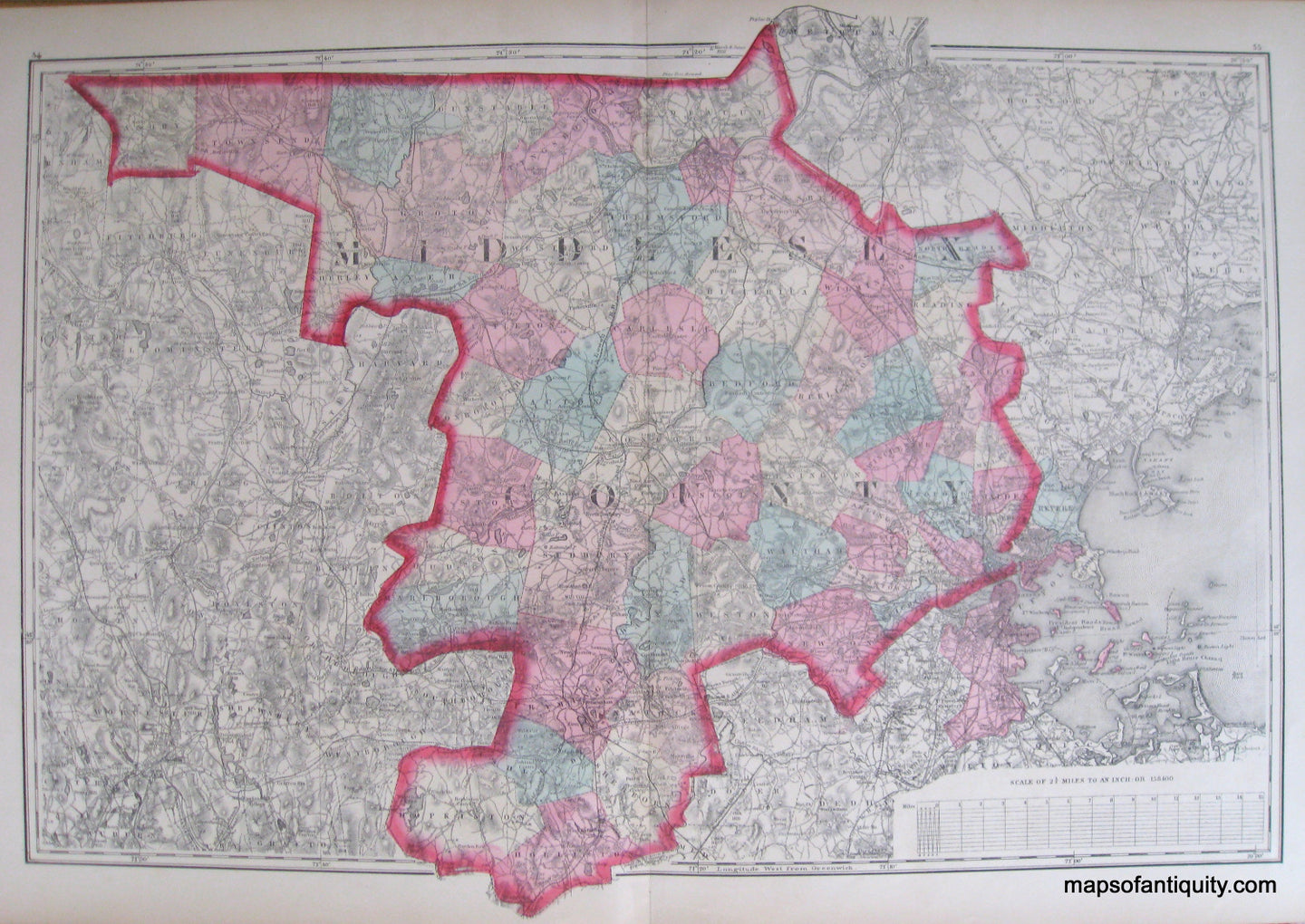 Antique-Hand-Colored-Map-Middlesex-County-Massachusetts-United-States-Massachusetts-1871-Walling-&-Gray-Maps-Of-Antiquity