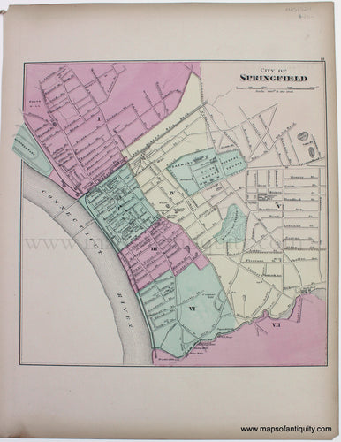1871 - City of Worcester; verso: City of Springfield (MA) - Antique Map