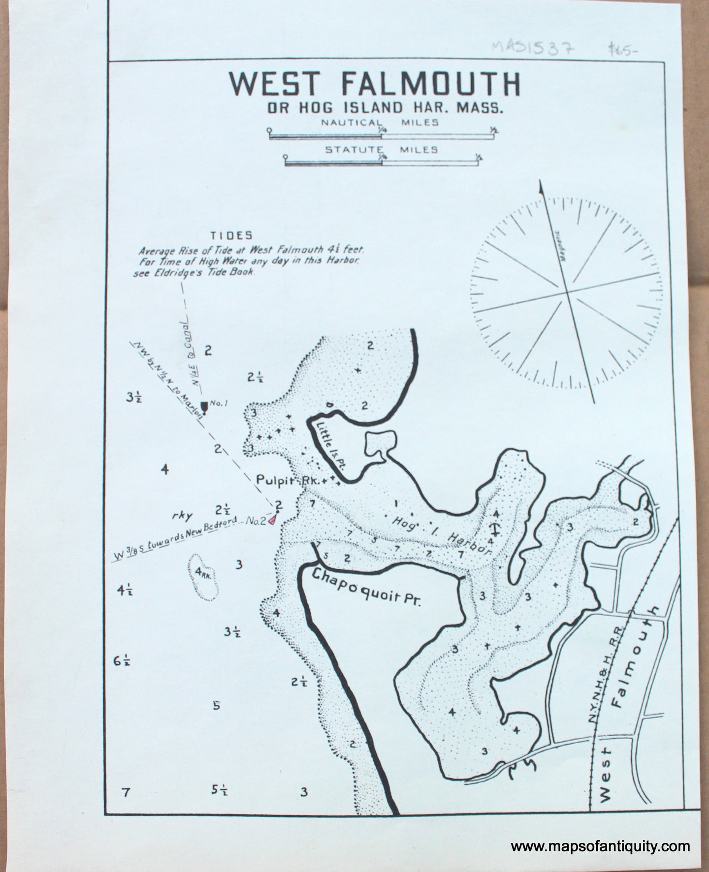 1910 - West Falmouth or Hog Island Harbor, Mass. - Antique Chart