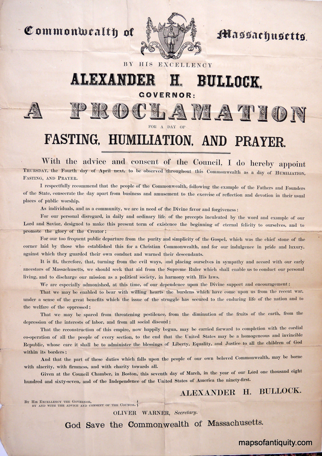 Black-&-White-Printed-Broadside-Proclamation-for-a-Day-of-Fasting-Humiliation-and-Prayer-United-States-Massachusetts-1867-Commonwealth-of-Massachusetts-Maps-Of-Antiquity