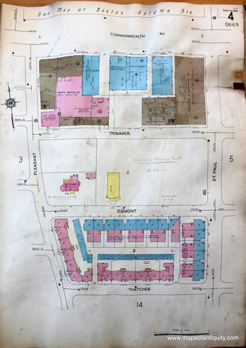 Antique-Hand-Colored-Map-Brookline-Mass.-Wards-4-and-5-United-States-Massachusetts-1925-Sanborn-Map-Co.-Maps-Of-Antiquity