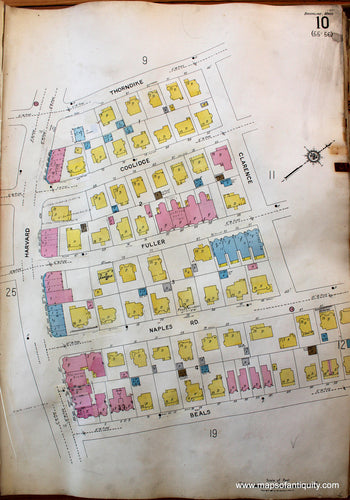 Antique-Hand-Colored-Map-Brookline-Mass.-Wards-10-and-11-United-States-Massachusetts-1925-Sanborn-Map-Co.-Maps-Of-Antiquity