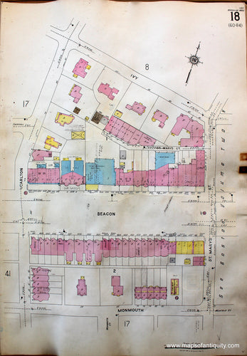 Antique-Hand-Colored-Map-Brookline-Mass.-Wards-18-and-19-United-States-Massachusetts-1925-Sanborn-Map-Co.-Maps-Of-Antiquity