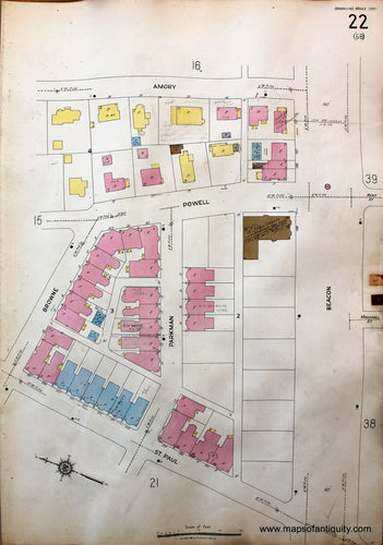 Antique-Hand-Colored-Map-Brookline-Mass.-Wards-22-and-23-United-States-Massachusetts-1925-Sanborn-Map-Co.-Maps-Of-Antiquity