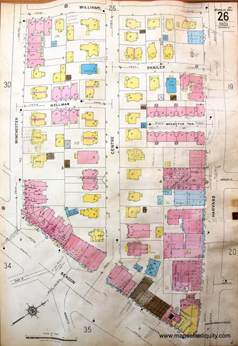 Antique-Hand-Colored-Map-Brookline-Mass.-Wards-26-and-27-United-States-Massachusetts-1925-Sanborn-Map-Co.-Maps-Of-Antiquity