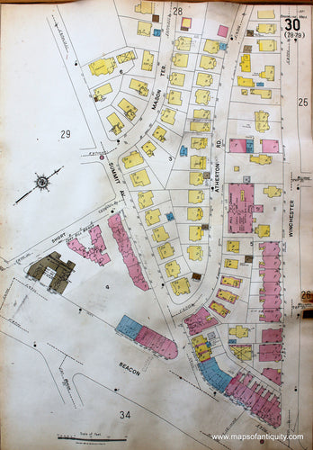 Antique-Hand-Colored-Map-Brookline-Mass.-Wards-30-and-31-United-States-Massachusetts-1925-Sanborn-Map-Co.-Maps-Of-Antiquity