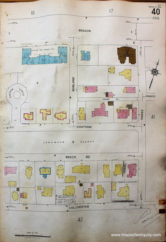 Antique-Hand-Colored-Map-Brookline-Mass.-Wards-40-and-41-United-States-Massachusetts-1925-Sanborn-Map-Co.-Maps-Of-Antiquity