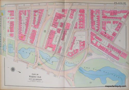 Antique-Hand-Colored-Map-City-of-Boston-Plate-10-(MA)-United-States-Massachusetts-1915-Bromley-Maps-Of-Antiquity