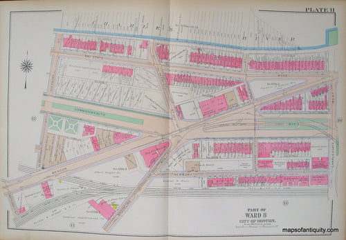 Antique-Hand-Colored-Map-City-of-Boston-Plate-11-(MA)-United-States-Massachusetts-1915-Bromley-Maps-Of-Antiquity