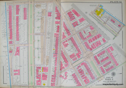 Antique-Hand-Colored-Map-City-of-Boston-Plate-12-(MA)-United-States-Massachusetts-1915-Bromley-Maps-Of-Antiquity